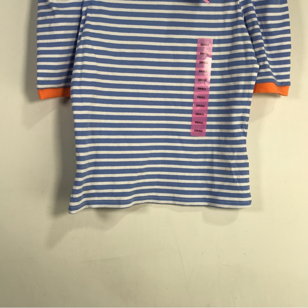 Rebecca Minkoff Puff Sleeve Striped Top, Women's Size S - Blue/White/Orange - Picture 6 of 9